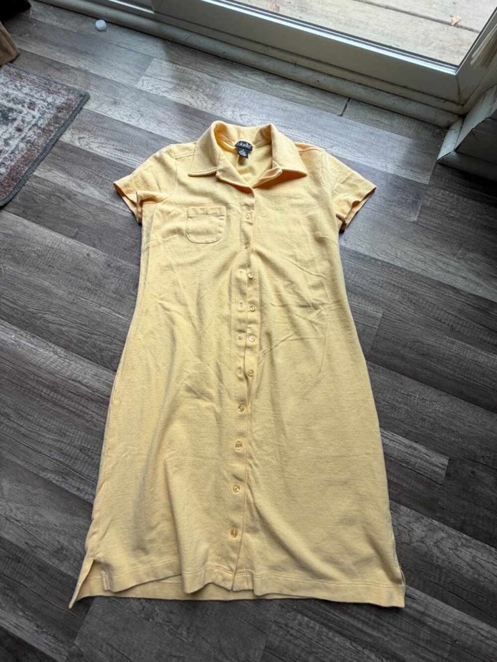 Rafaella Yellow Button-Down Polo Dress With Pocket Short Sleeve Cotton Blend Siz